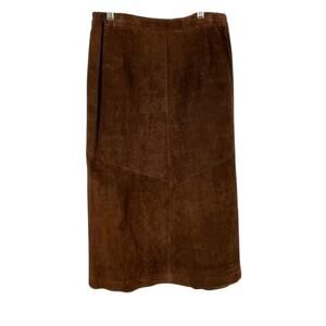 EvanPicone Brown Suede Skirt Siz 14 Vintage 90s Cowgirl Workwear Academic Preppy